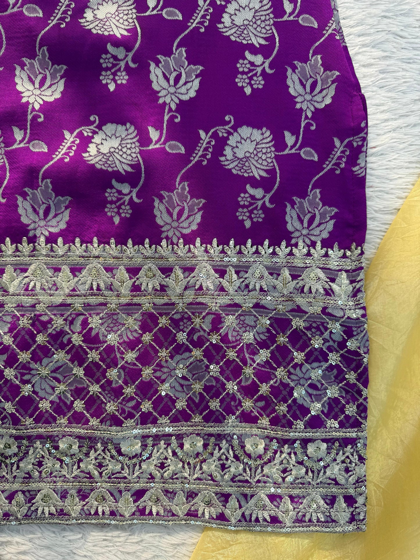 Purple Jequard Suit with Golden Palazzo Pants