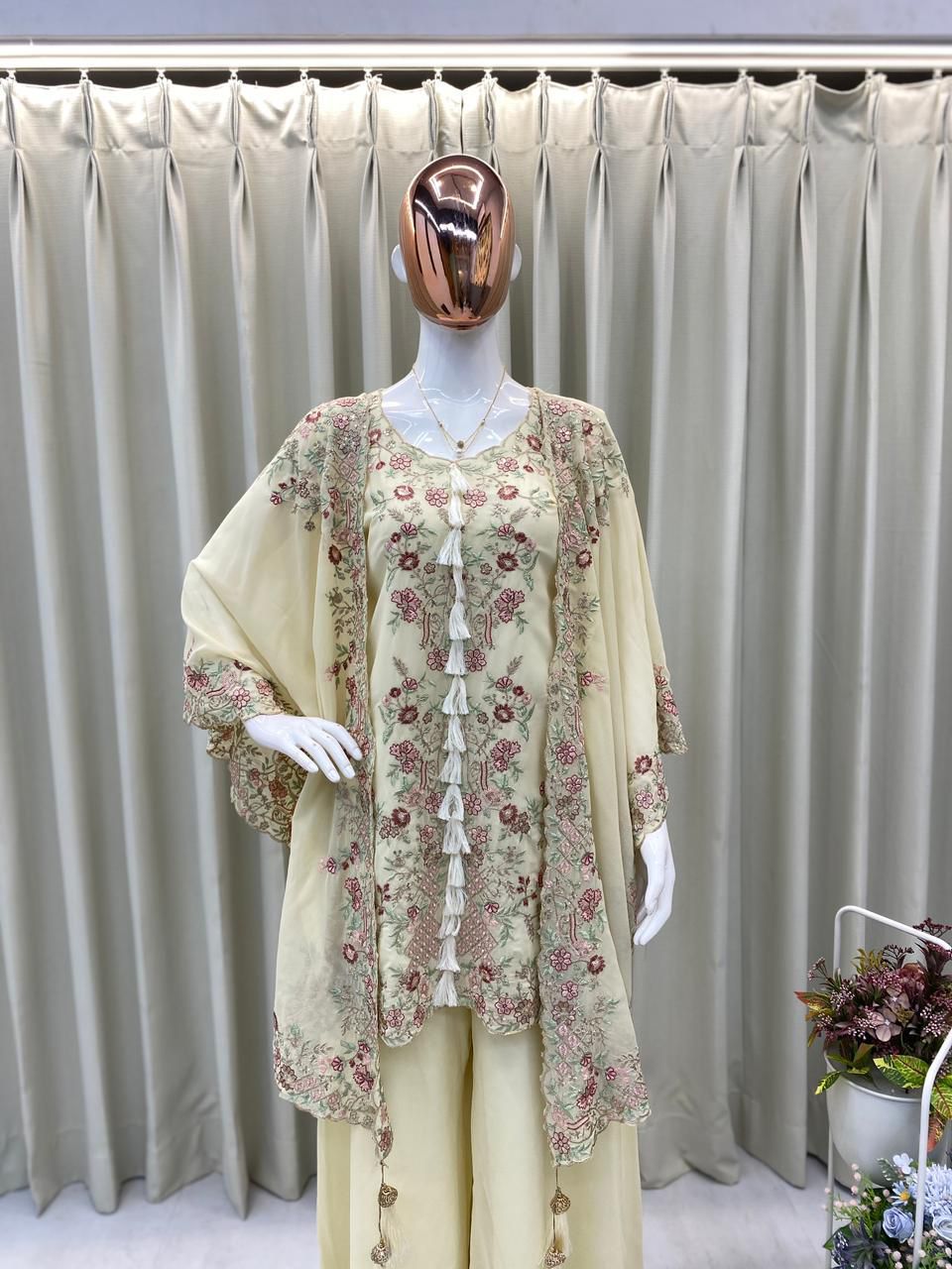 Designer Indo-Western Kurta Palazzo Set with Embroidered Shrug