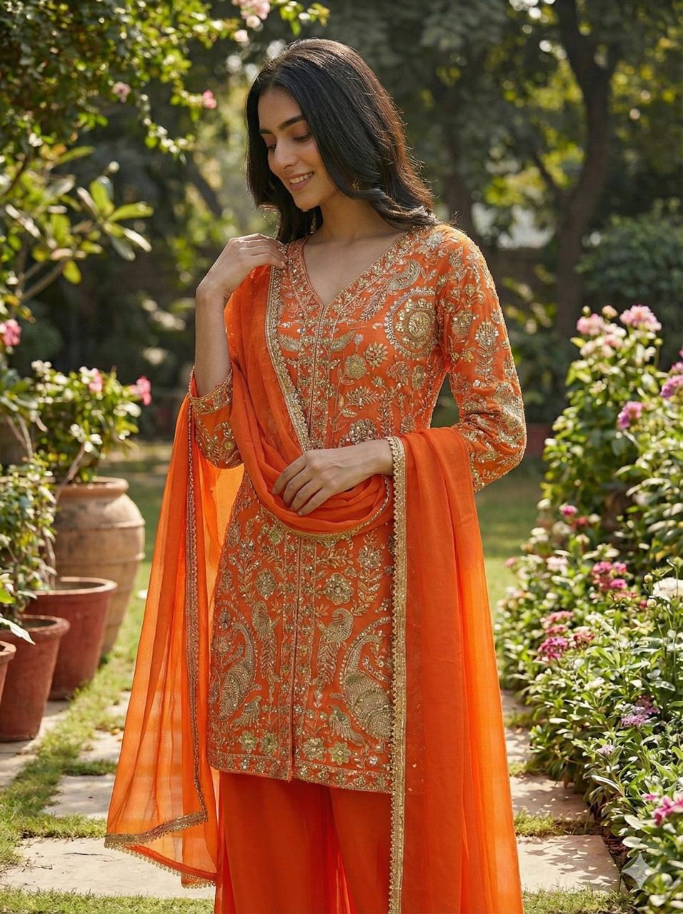 Heavy Faux Georgette Palazzo Set with elegant sequin embroidery