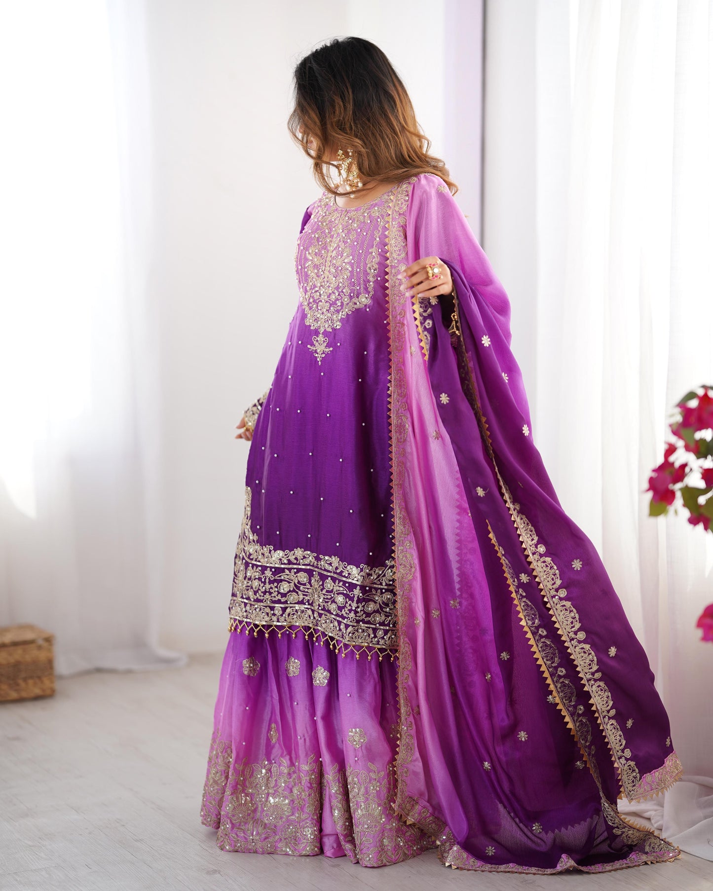Designer Chinon rivet moti embroidery Palazzo Set ✨