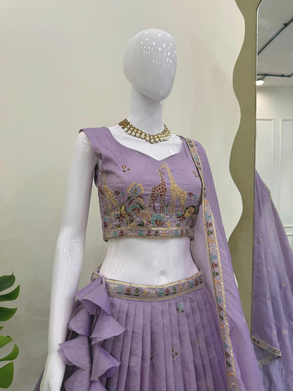 Premium Gold Crush thread and sequin embroidery Lehenga Set