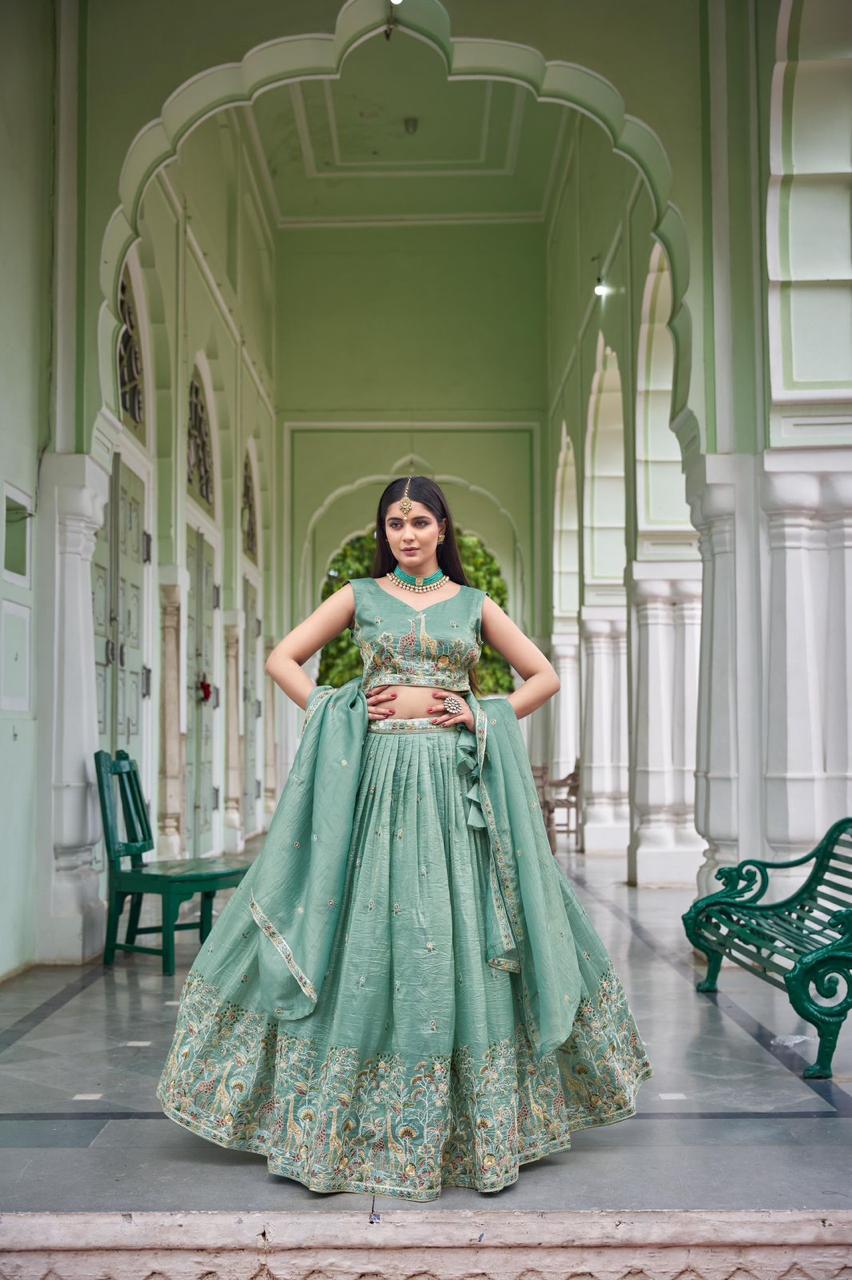 Premium Gold Crush thread and sequin embroidery Lehenga Set
