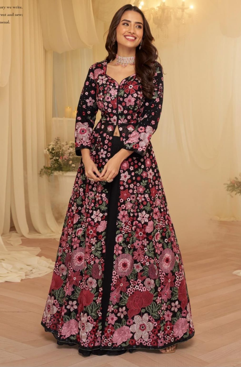 Real Georgette Heavy Embroidery Long Shrug with Skirt