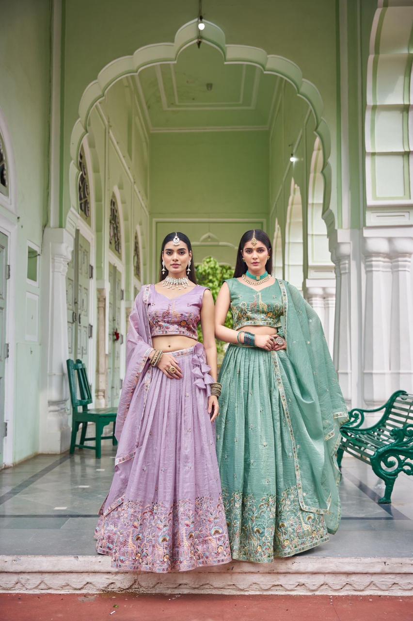 Premium Gold Crush thread and sequin embroidery Lehenga Set