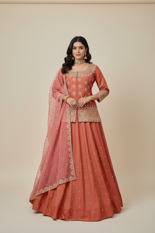 Shimmer Silk Embroidery Lehenga Set