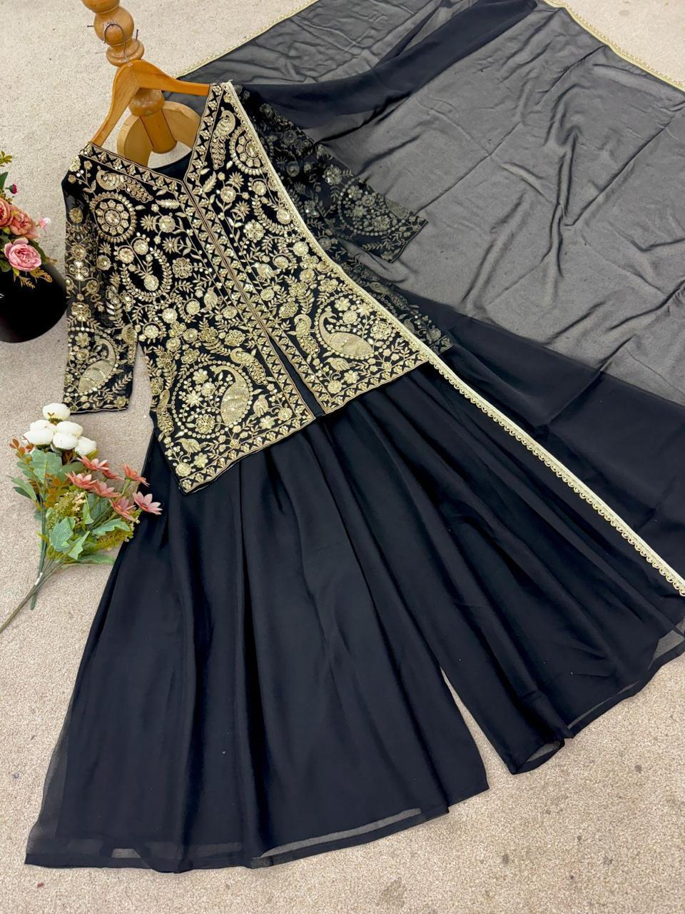 Heavy Faux Georgette Palazzo Set with elegant sequin embroidery