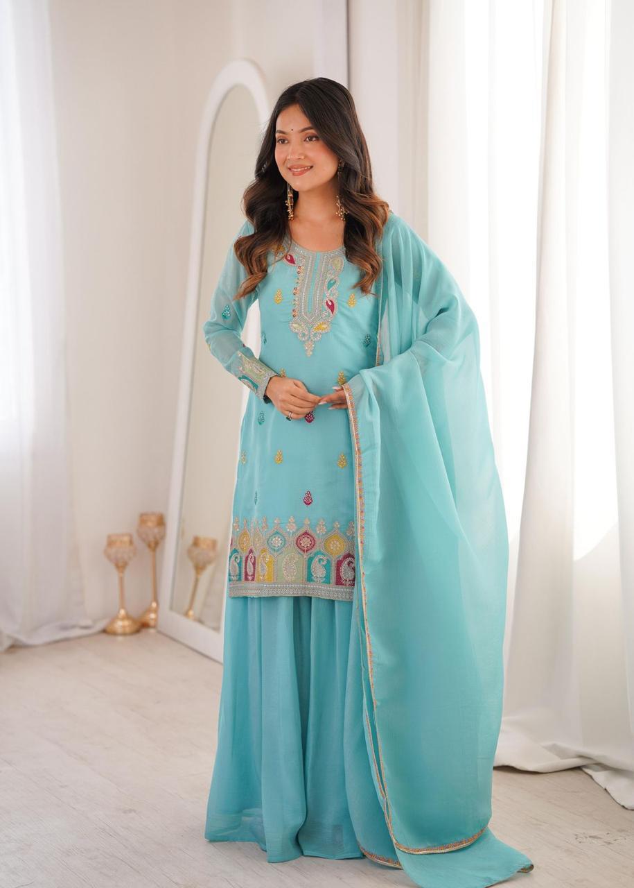 ✨ Pure Crunchy Silk Top Sharara & Dupatta Set ✨