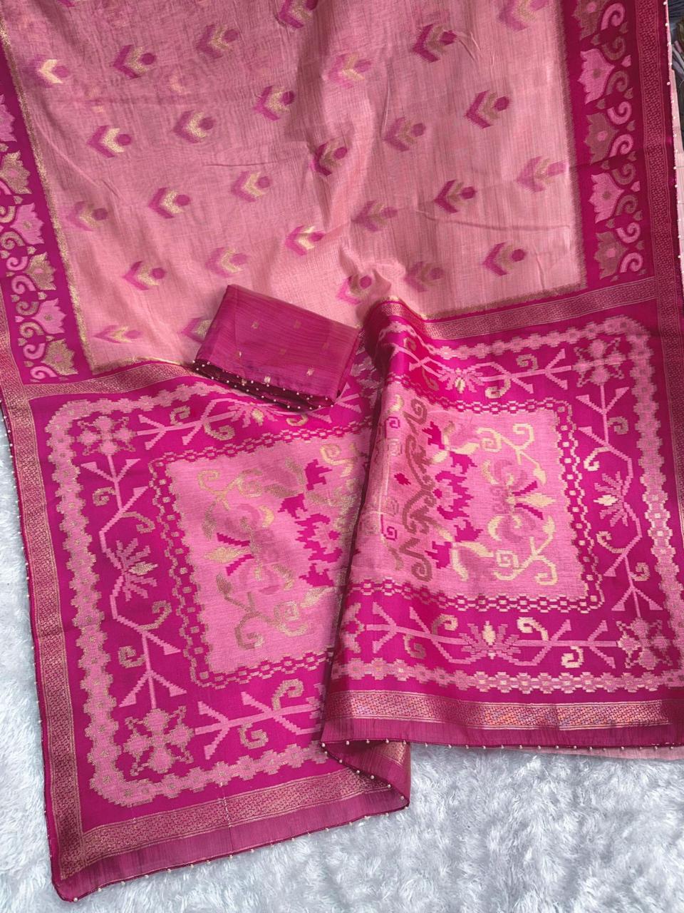 Linen Cotton Designer Motif Saree