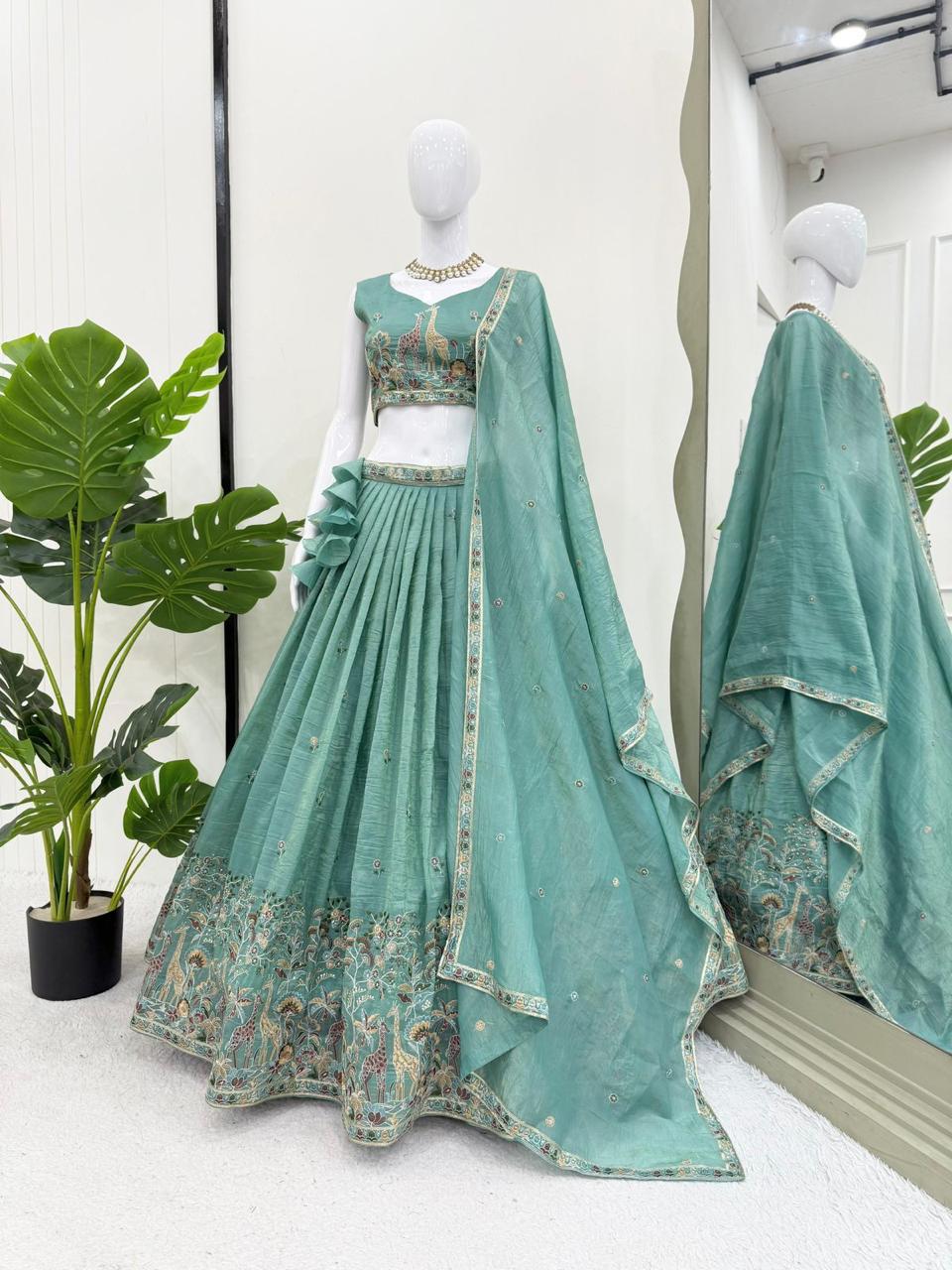 Premium Gold Crush thread and sequin embroidery Lehenga Set