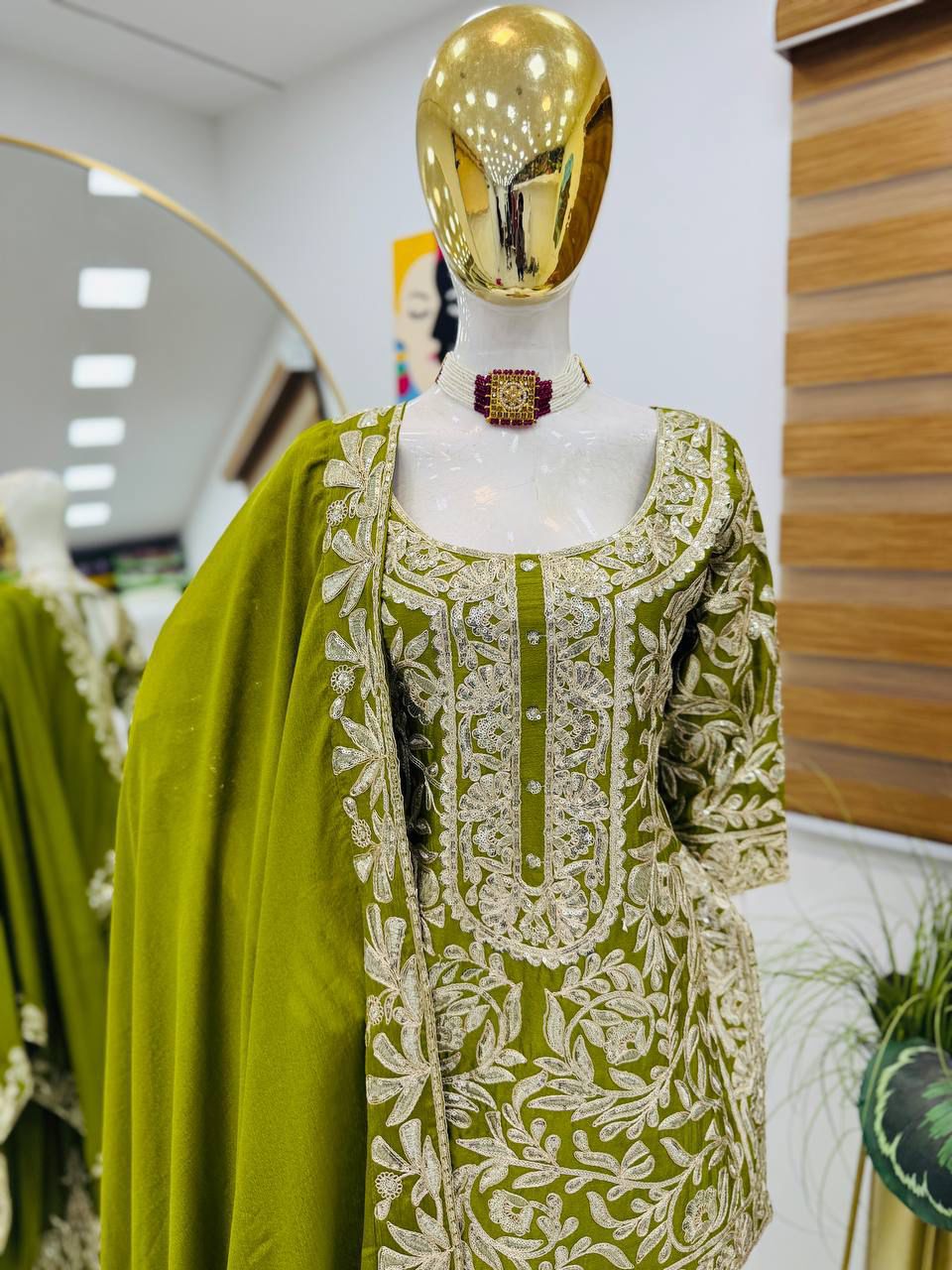 Designer Chinon Silk Sharara Set with Sequin Embroidery & Dupatta