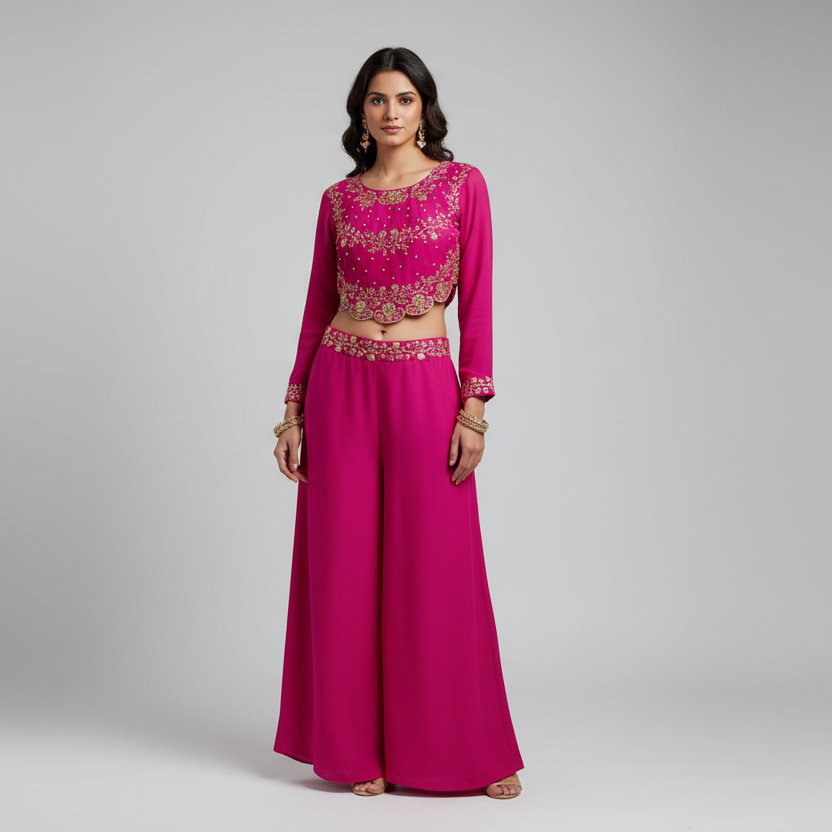 Chinon Silk Crop Top with Palazzo Pants
