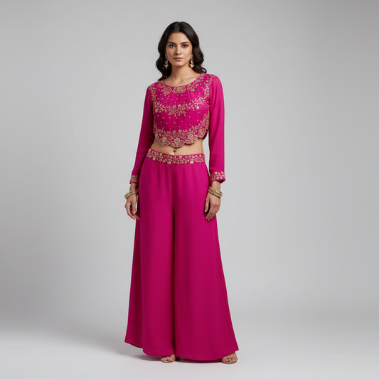 Chinon Silk Crop Top with Palazzo Pants