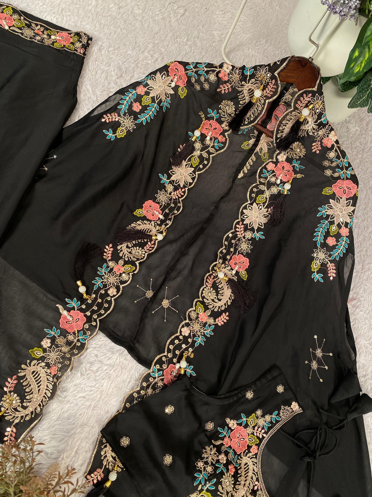 Rangoli Silk Embroidery Dhoti Shrug Set