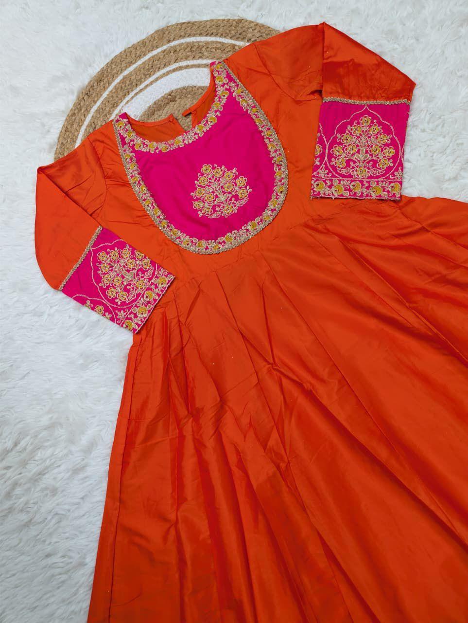 Viscose Chanderi Cotton Silk Anarkali Suit with Pants