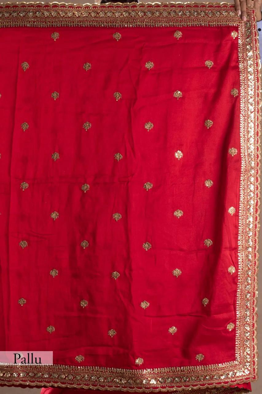 Red Jalpari Silk Saree with thread and Sequin Work