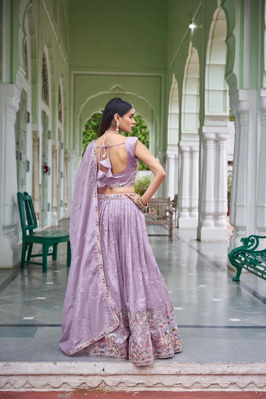Premium Gold Crush thread and sequin embroidery Lehenga Set