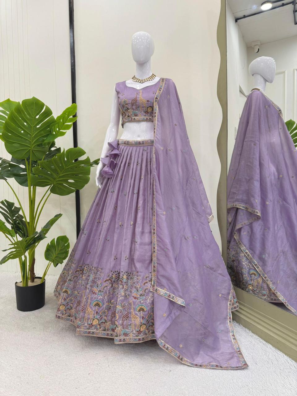Premium Gold Crush thread and sequin embroidery Lehenga Set