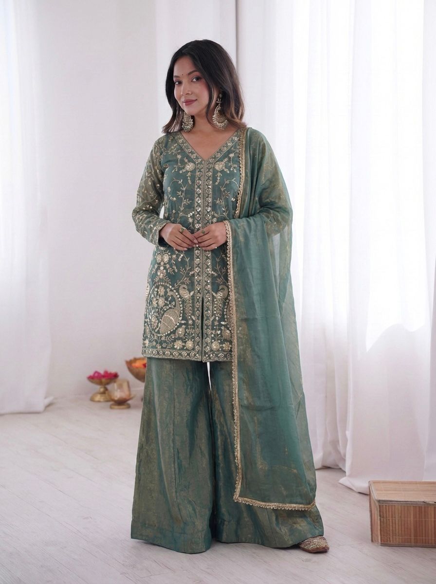 Party Wear Fendy Silk Palazzo Set