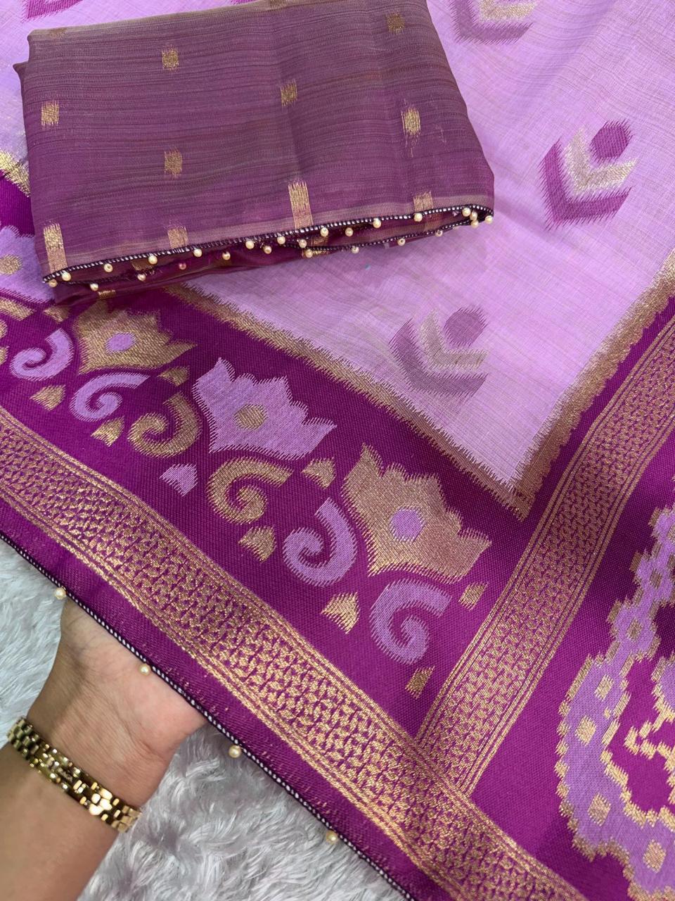 Linen Cotton Designer Motif Saree