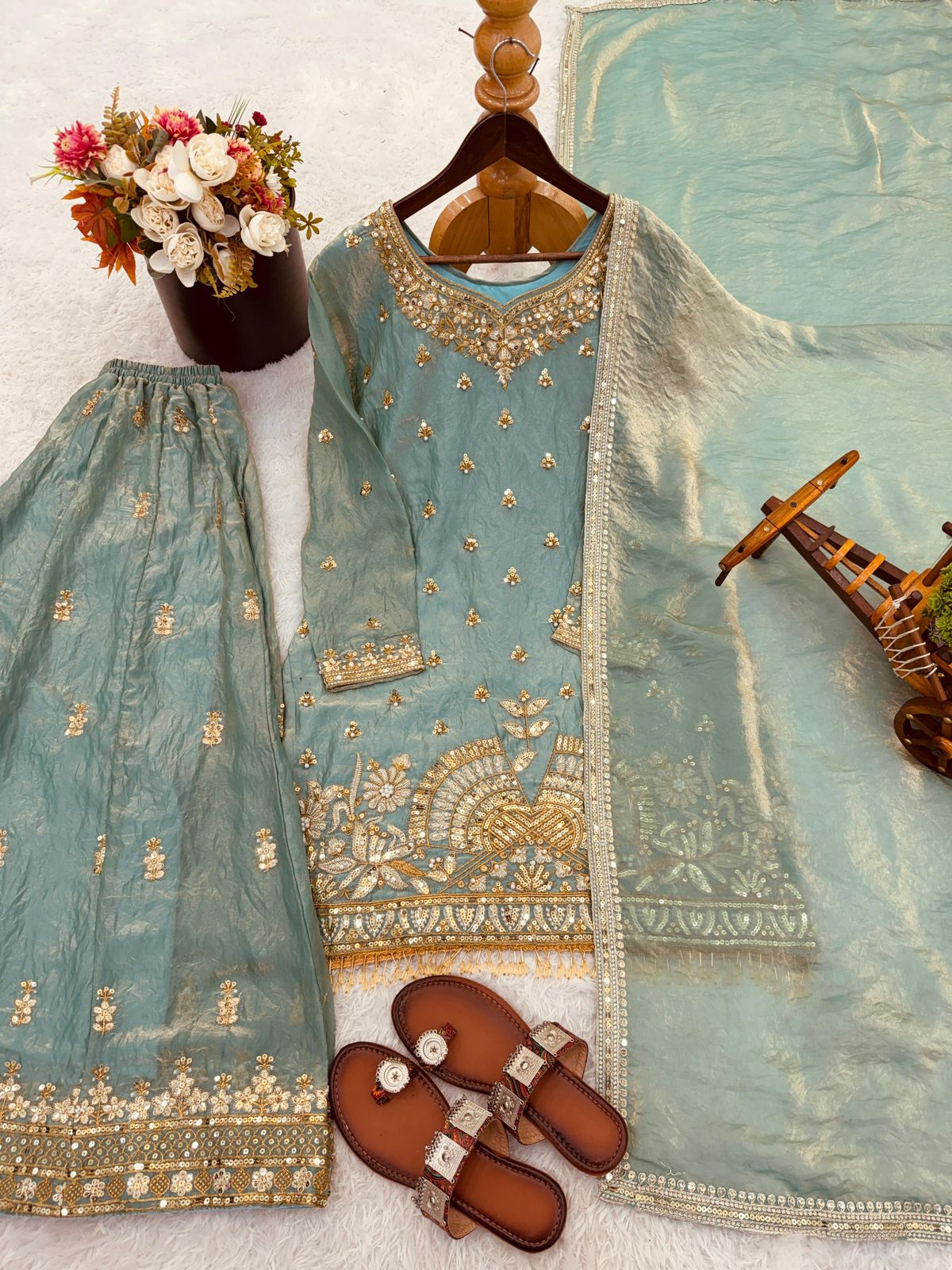 Fendy Silk Embroidered Sharara Set