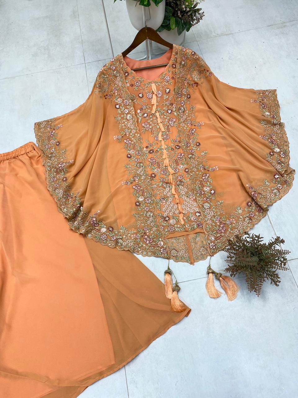 Designer Indo-Western Kurta Palazzo Set with Embroidered Shrug