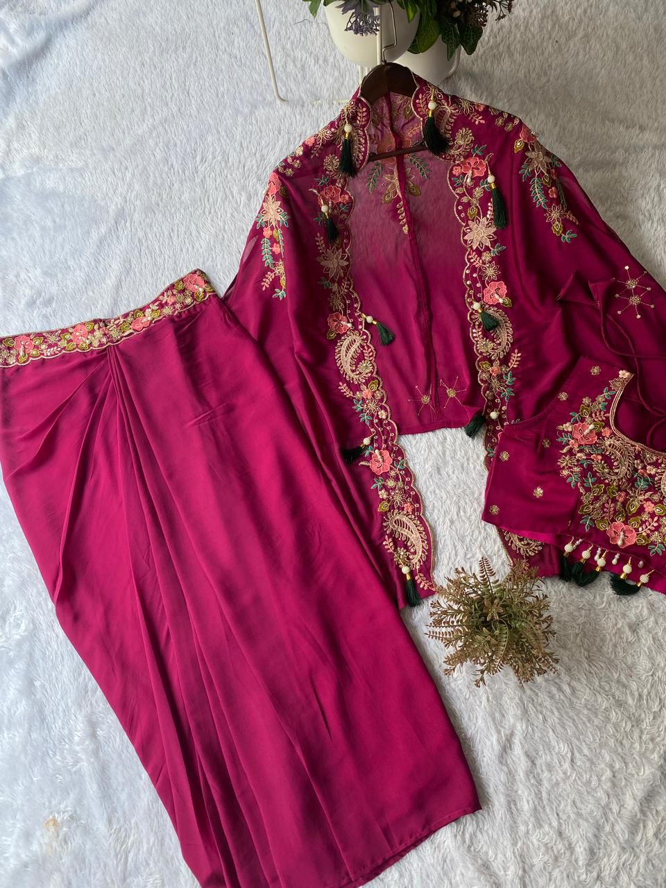 Rangoli Silk Embroidery Dhoti Shrug Set