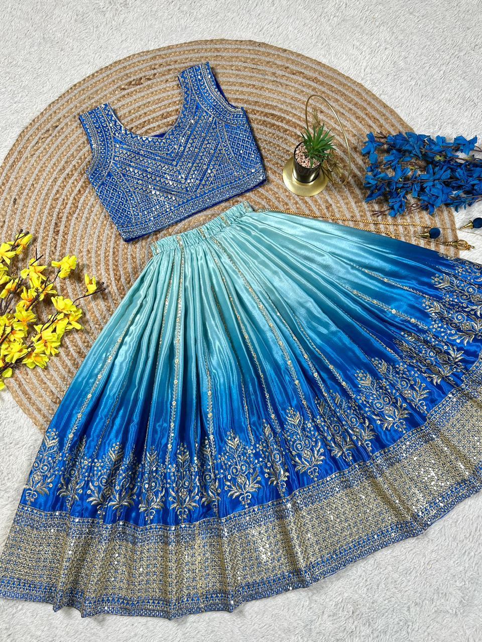 Soft Chinon silk sequin embroidery Girls Lehenga
