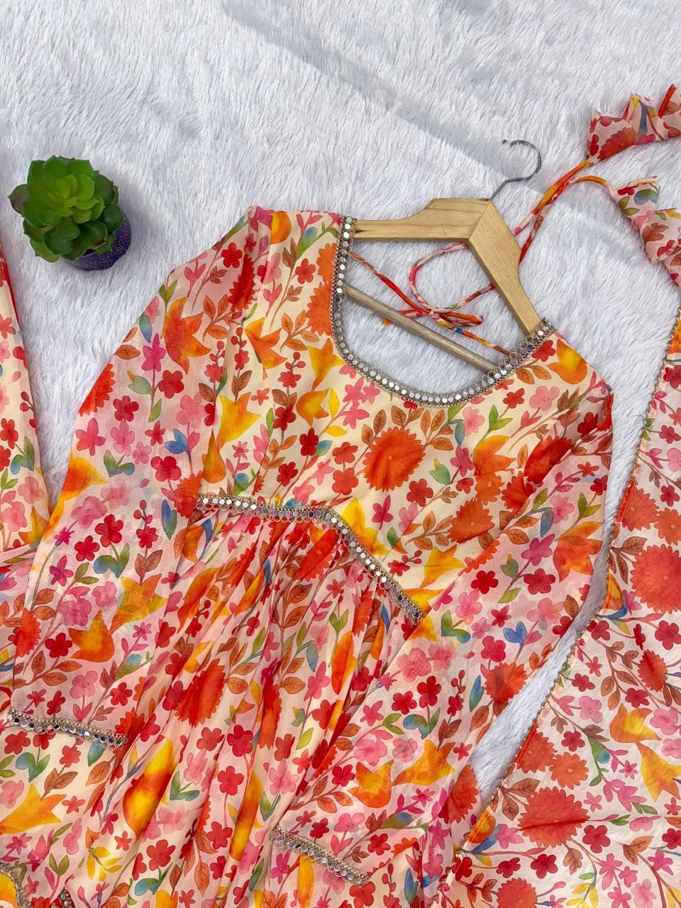 Floral Kediya Style Kurta with Palazzo Pants