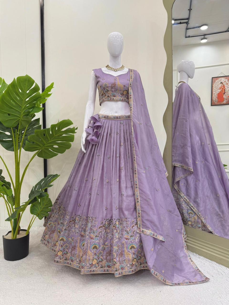 Premium Gold Crush thread and sequin embroidery Lehenga Set