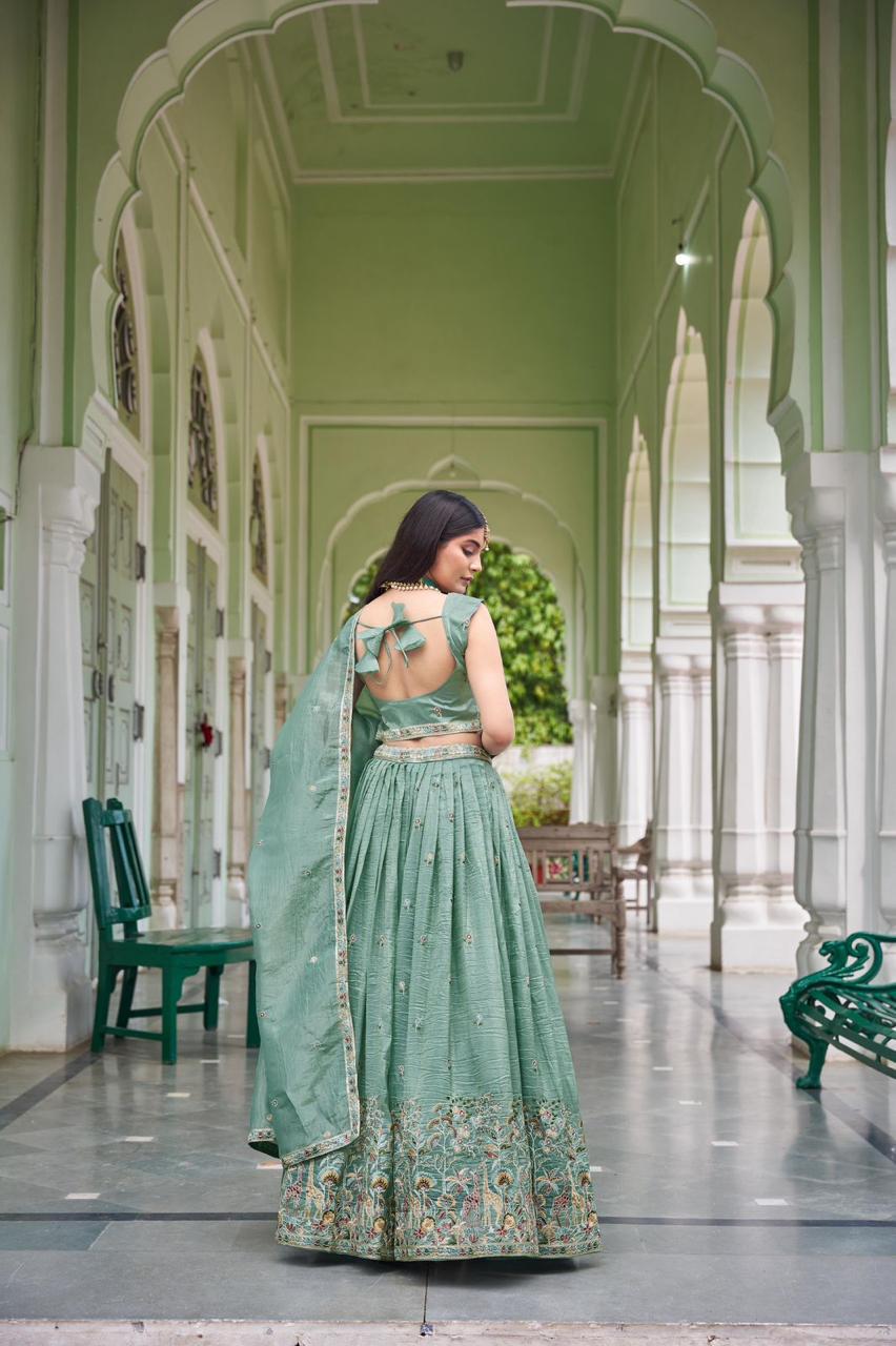 Premium Gold Crush thread and sequin embroidery Lehenga Set