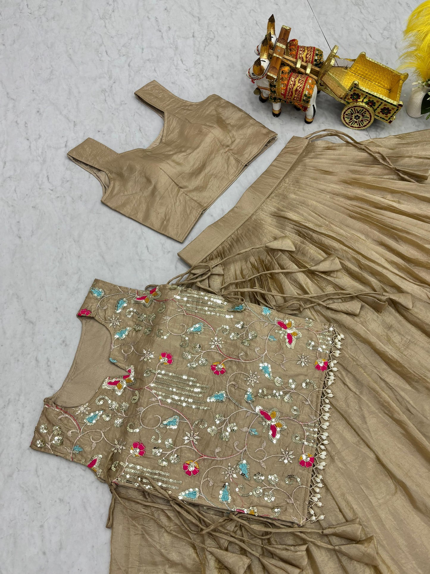 Gold Crush Lehenga With Shrug and Choli