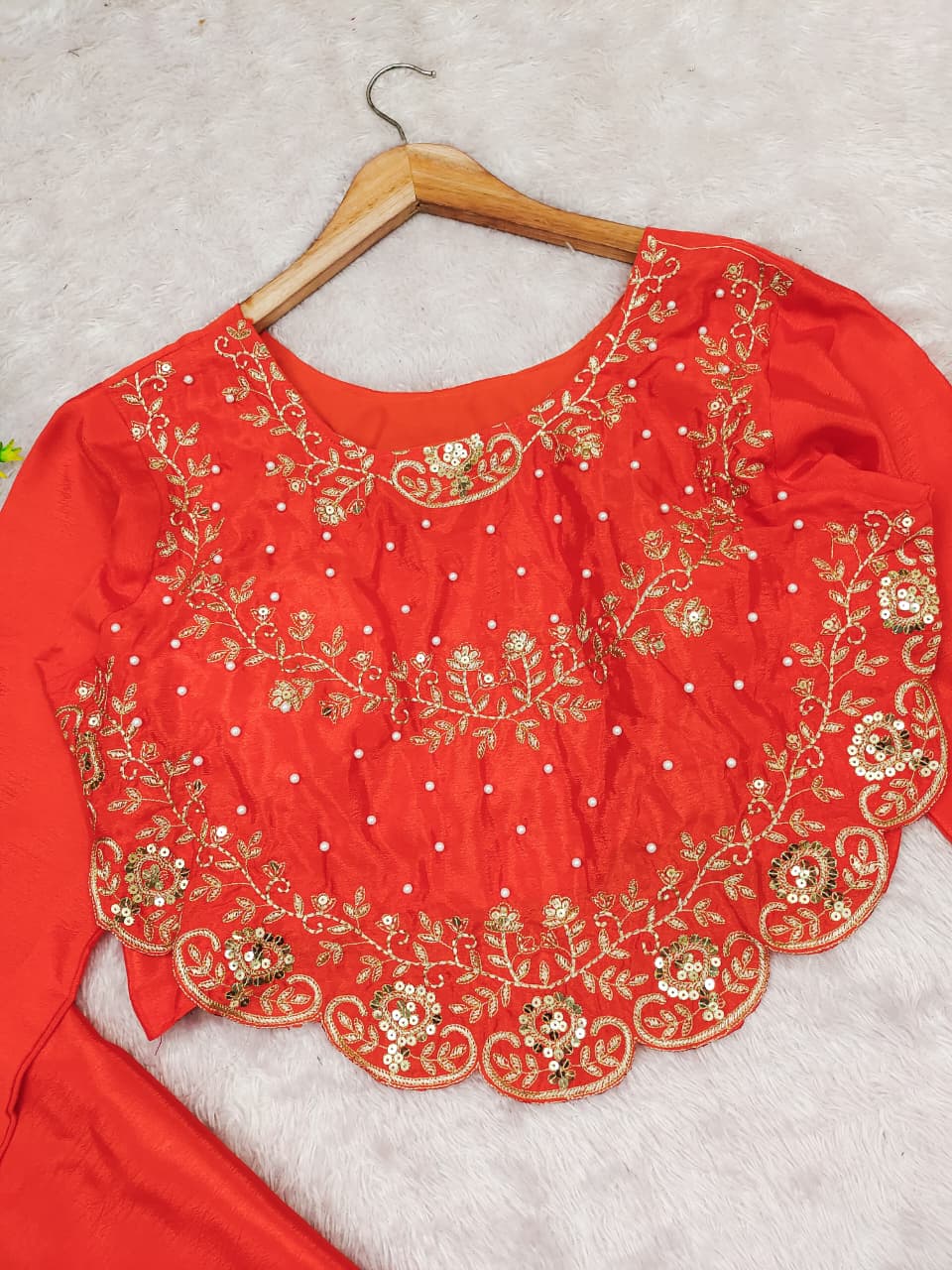 Chinon Silk Crop Top with Palazzo Pants