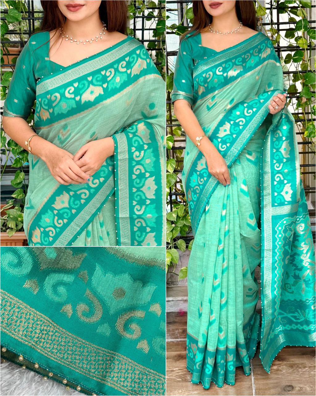 Linen Cotton Designer Motif Saree