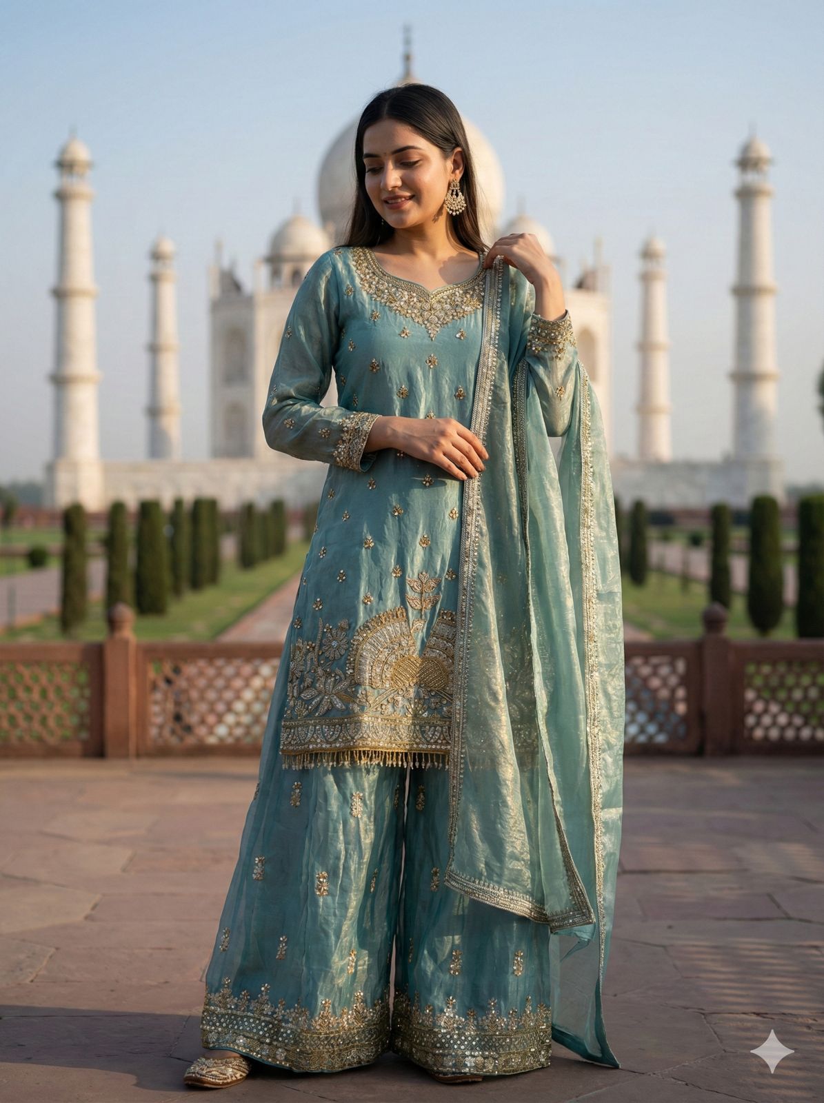 Fendy Silk Embroidered Sharara Set