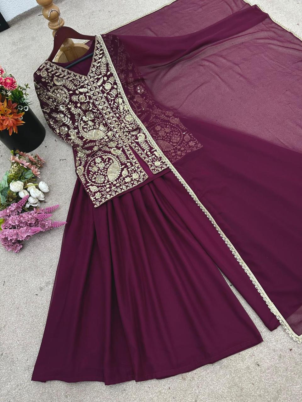 Heavy Faux Georgette Palazzo Set with elegant sequin embroidery
