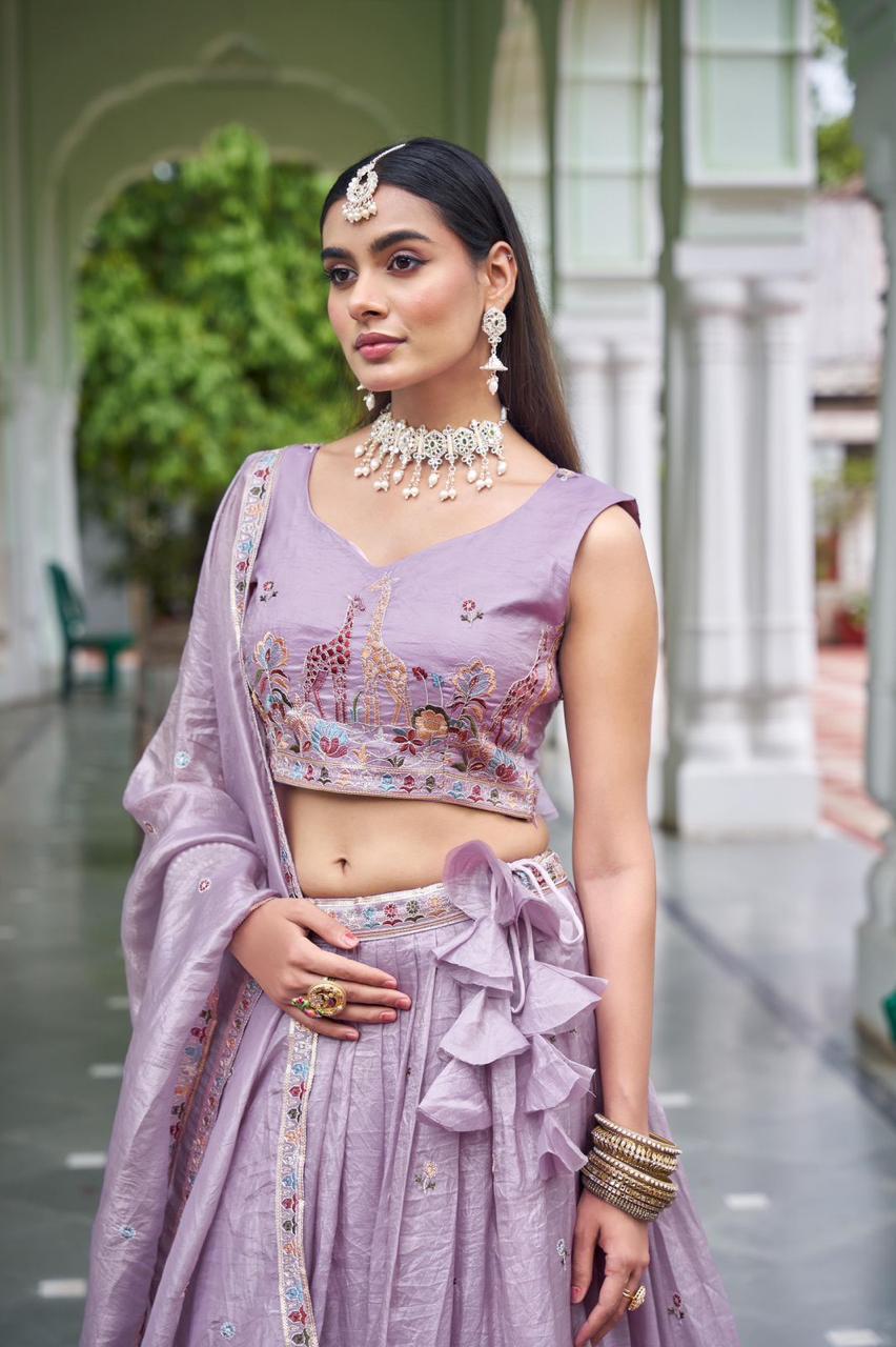 Premium Gold Crush thread and sequin embroidery Lehenga Set