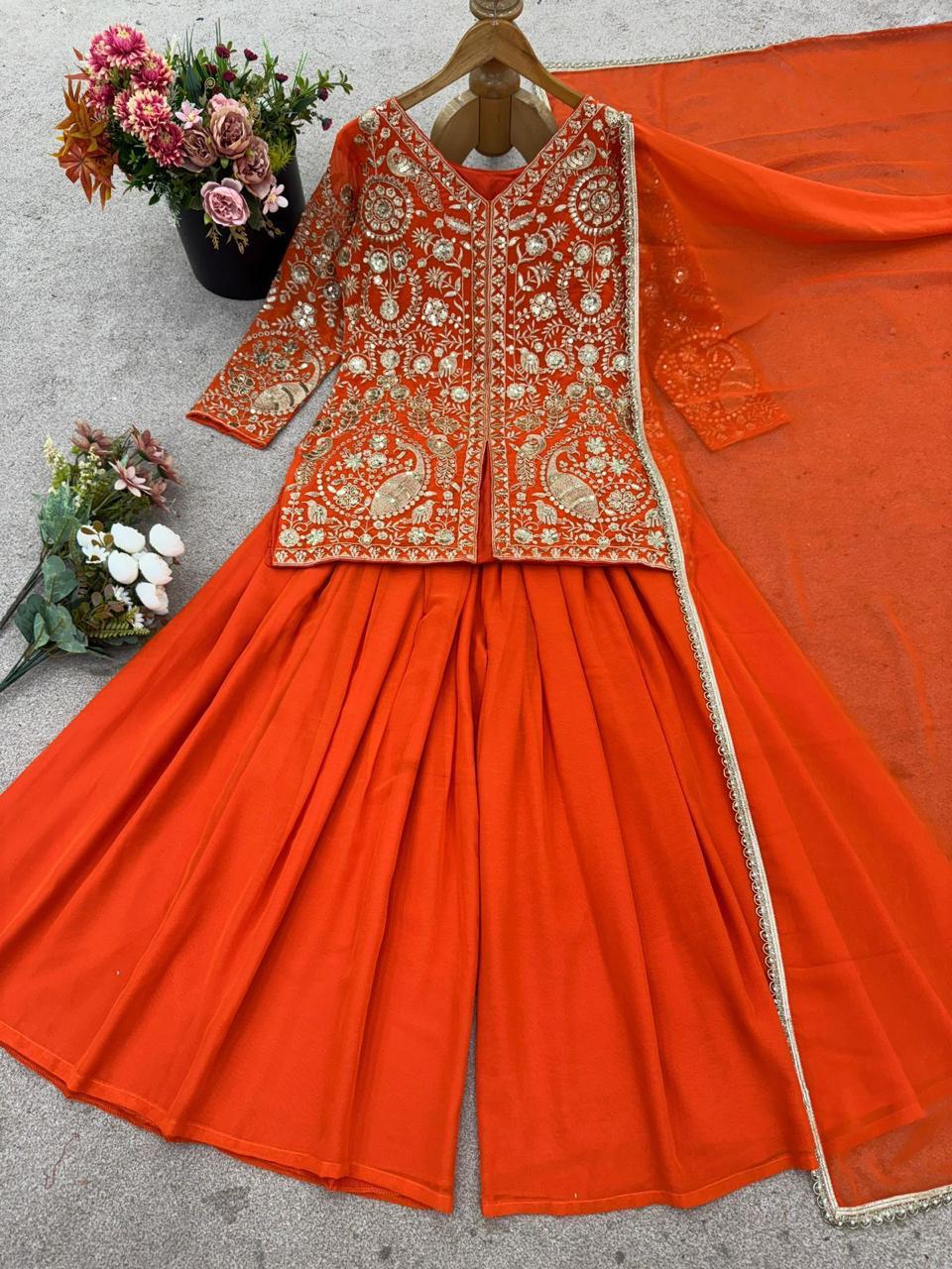 Heavy Faux Georgette Palazzo Set with elegant sequin embroidery