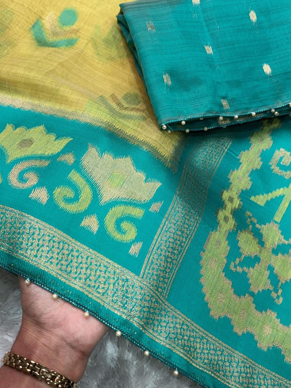 Linen Cotton Designer Motif Saree