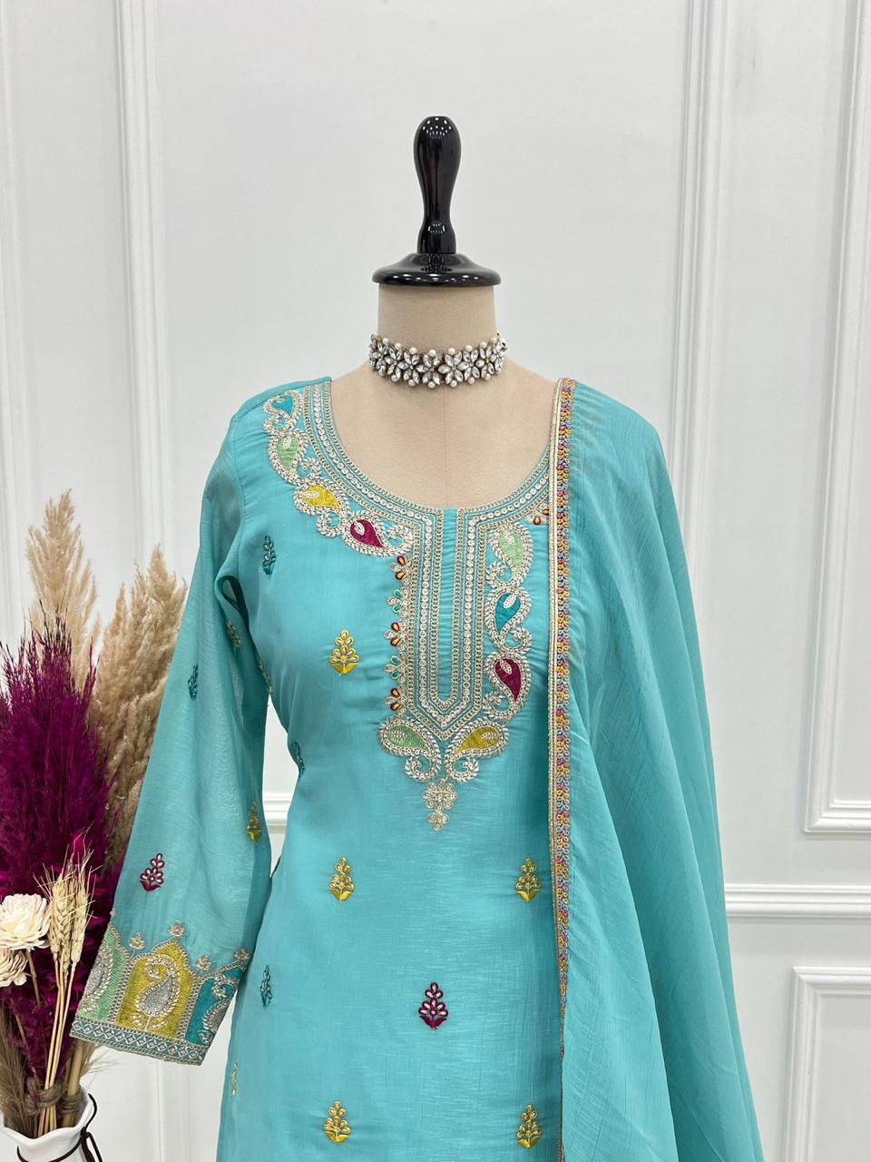 ✨ Pure Crunchy Silk Top Sharara & Dupatta Set ✨