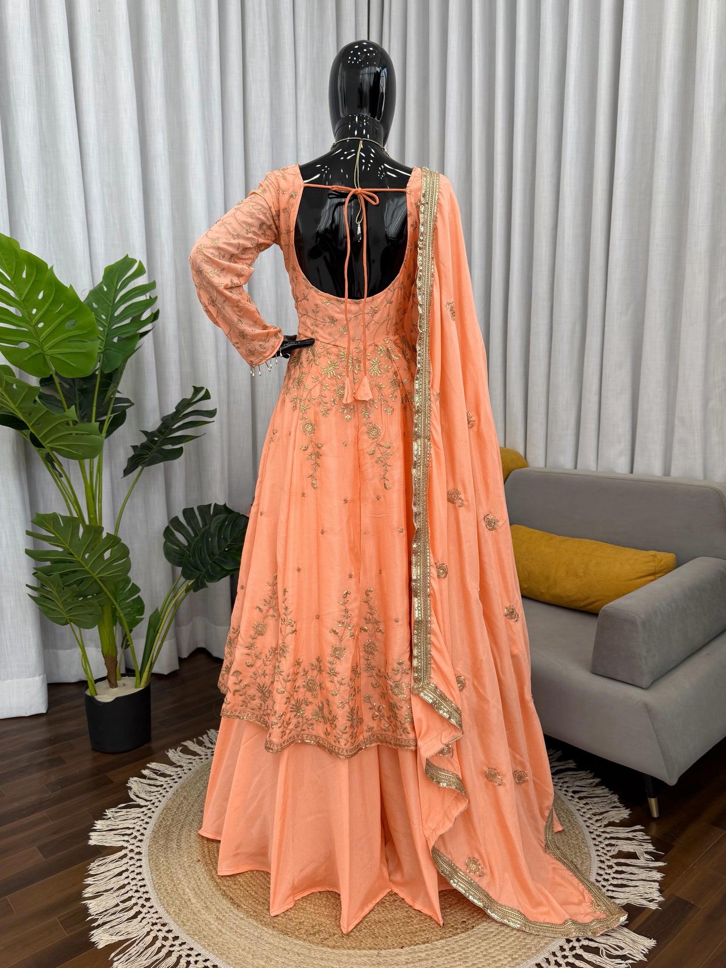 Peach Chinon Gown with Skirt