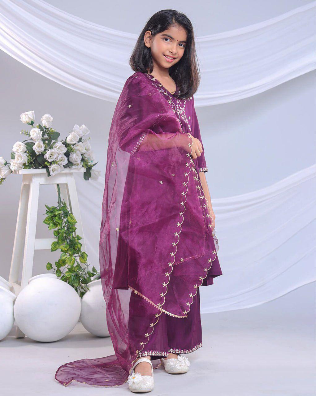 Girls Kurta Set crafted in viscose fabric with elegant heavy embroidery sequin work