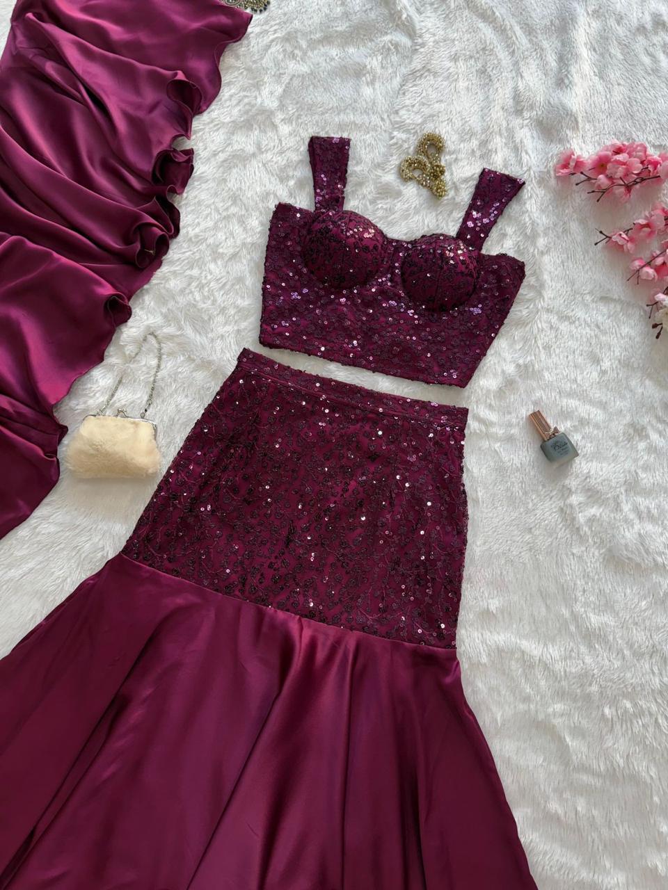 Purple FishCut Skirt with Sequin Blouse