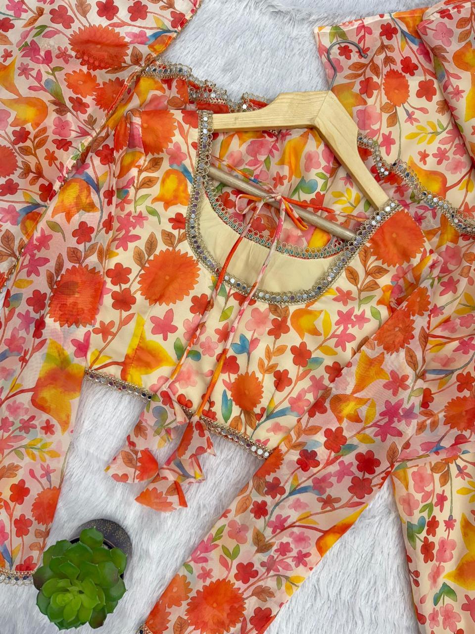 Floral Kediya Style Kurta with Palazzo Pants