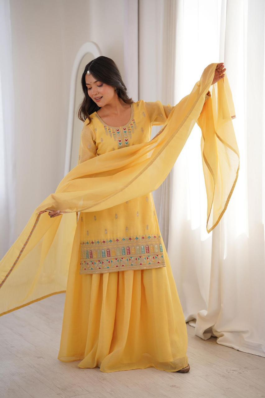 ✨ Pure Crunchy Silk Top Sharara & Dupatta Set ✨