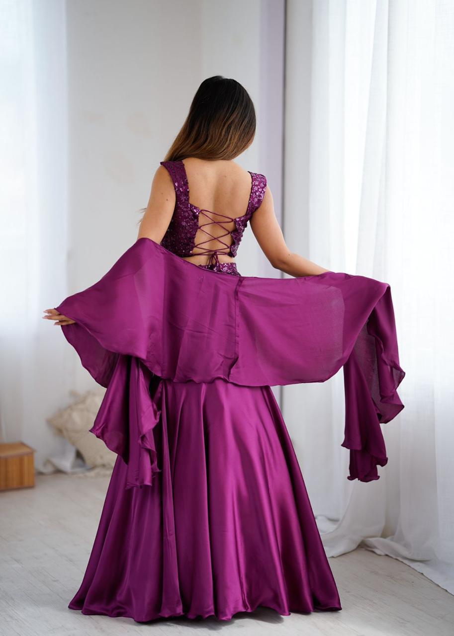 Purple FishCut Skirt with Sequin Blouse