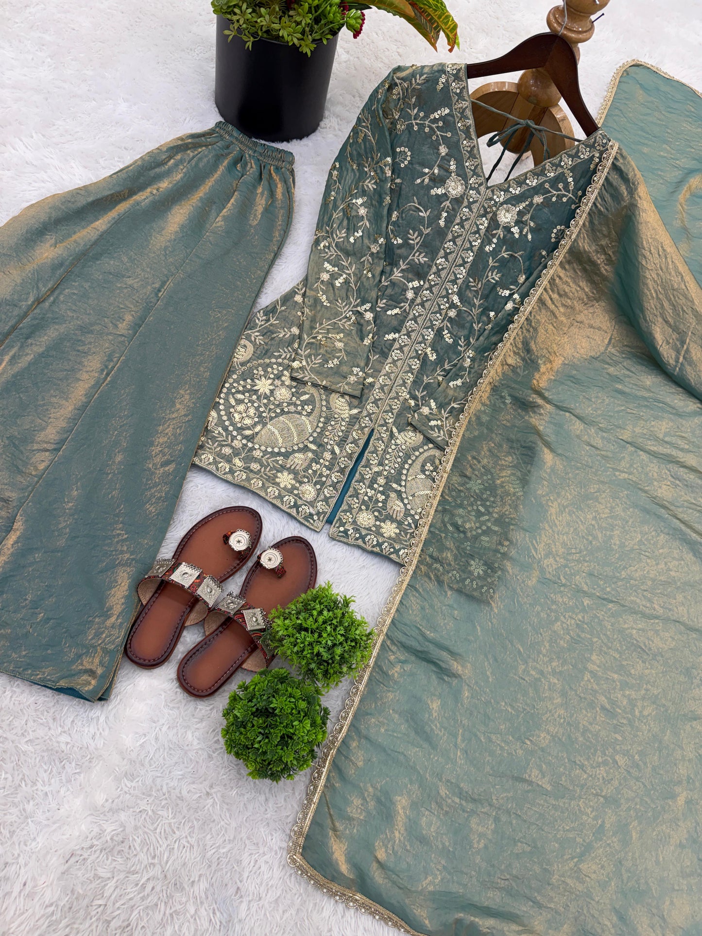 Party Wear Fendy Silk Palazzo Set