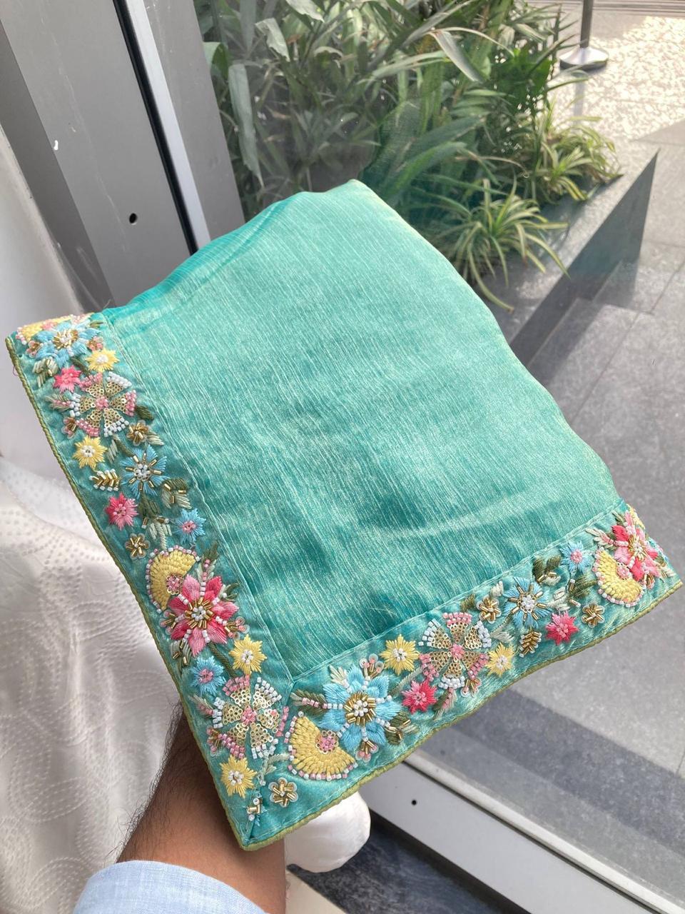 Fendy Chiffon Saree with Beaded and Embroidered Work