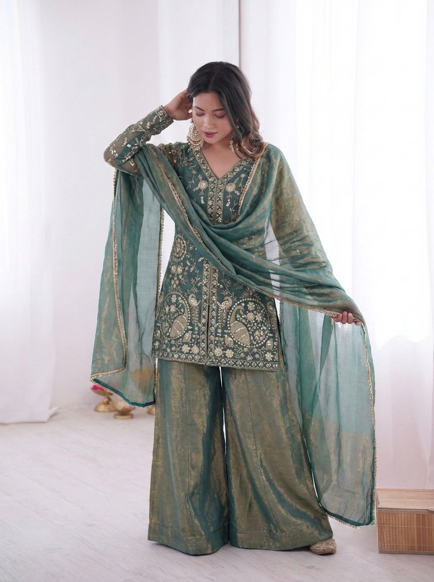 Party Wear Fendy Silk Palazzo Set