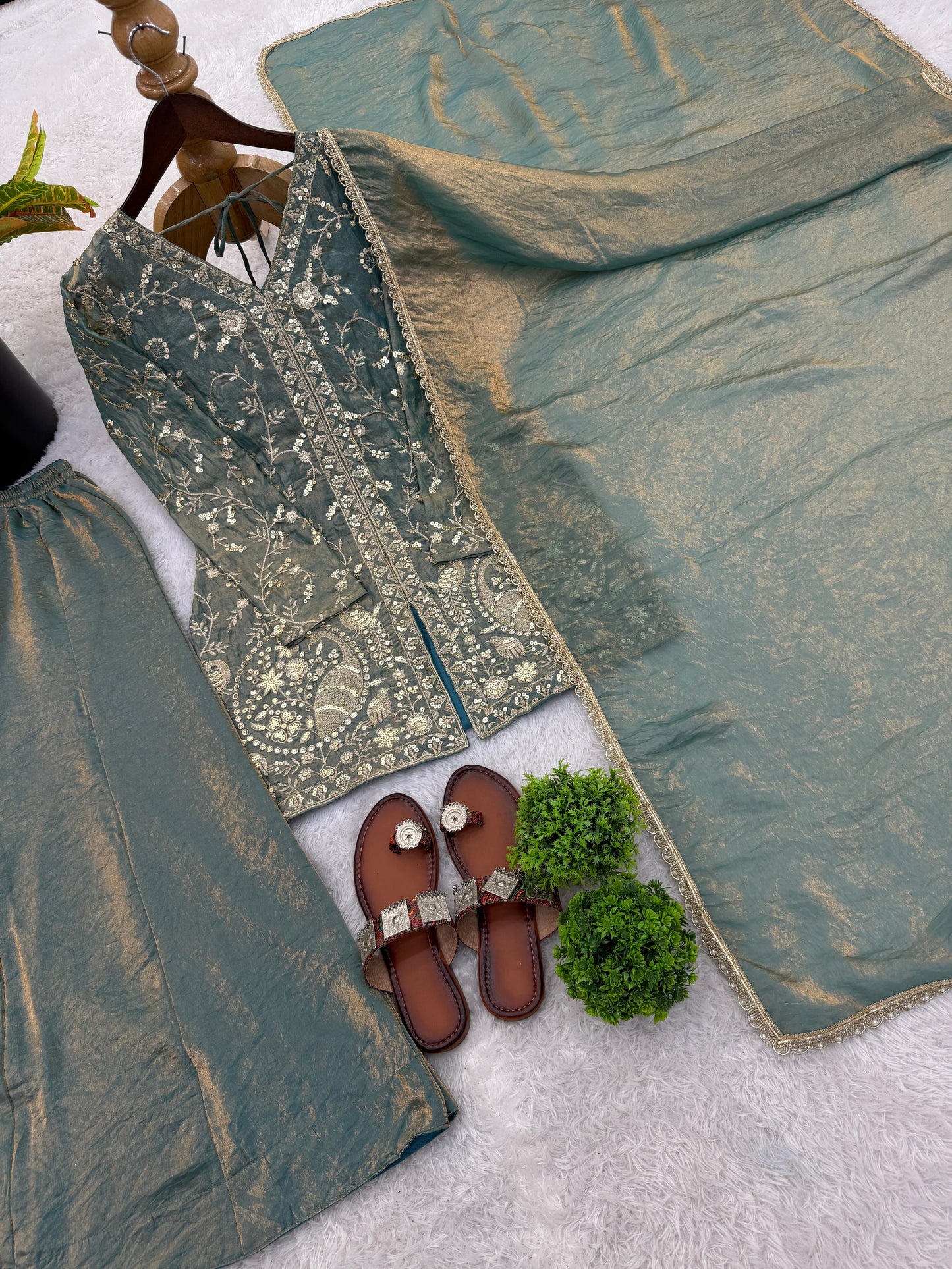 Party Wear Fendy Silk Palazzo Set
