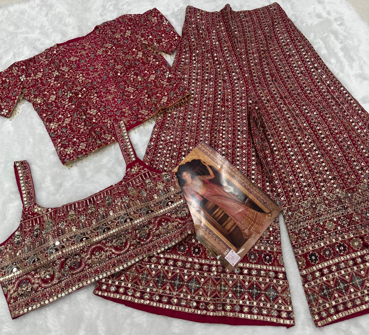 Georgette Indowestern with Jacket and Plazzo with Zarkan Detailing